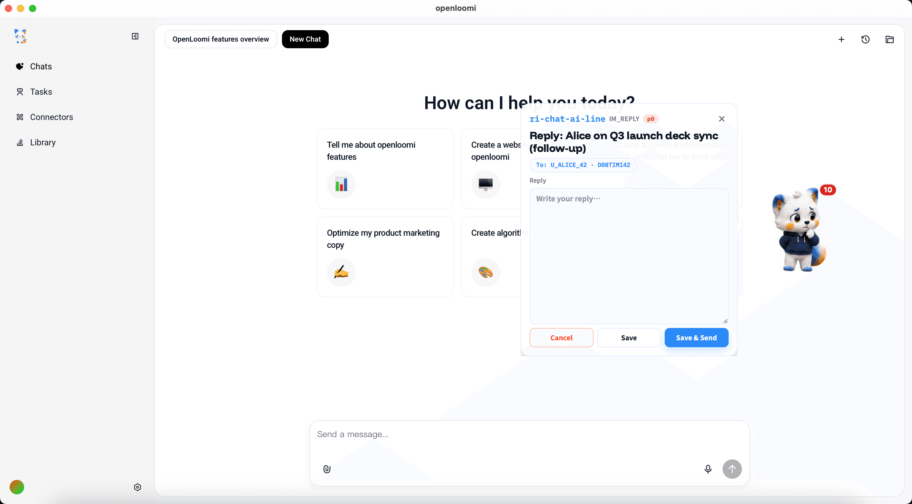 Loop card — IM_REPLY expanded into a full reply composer