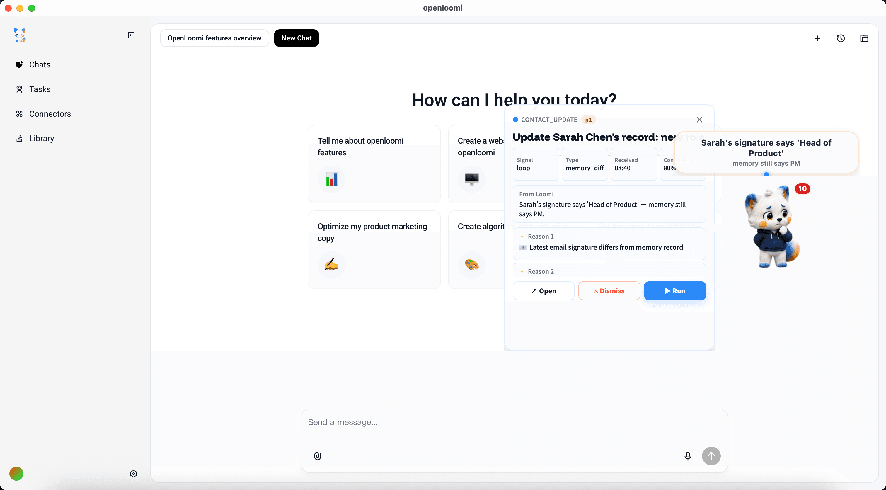 Loop card — CONTACT_UPDATE for Sarah Chen's new "Head of Product" role