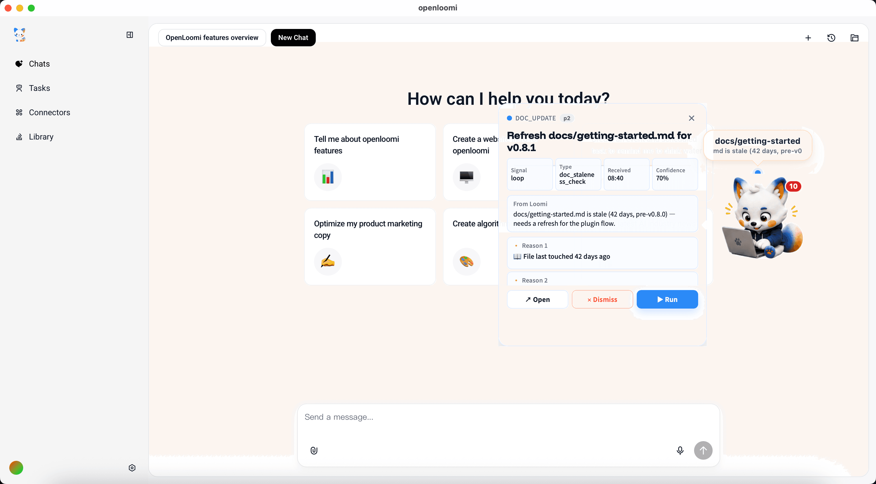 Loop card — DOC_UPDATE for docs/getting-started.md (42 days stale)