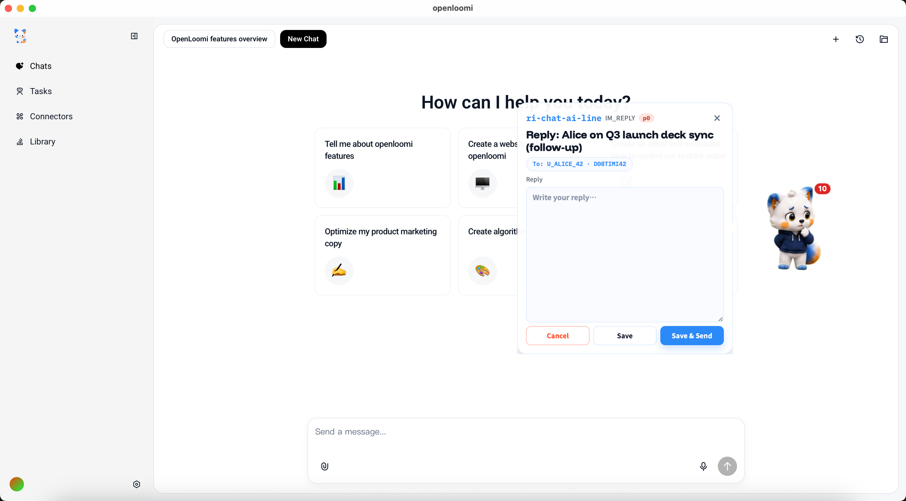 The message draft expanded with recipient and reply fields